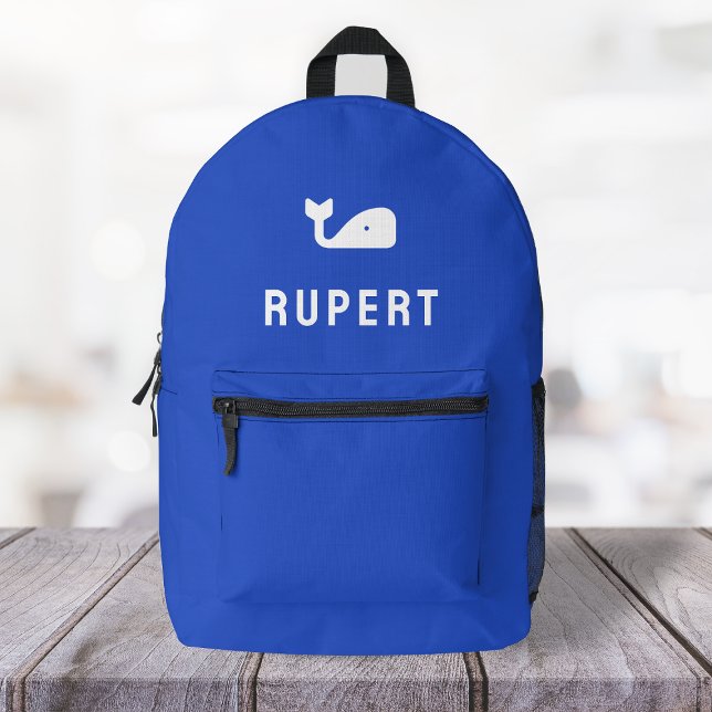 Monogram, Whale Name Modern Minimal Royal Blue Bedruckter Rucksack (Von Creator hochgeladen)