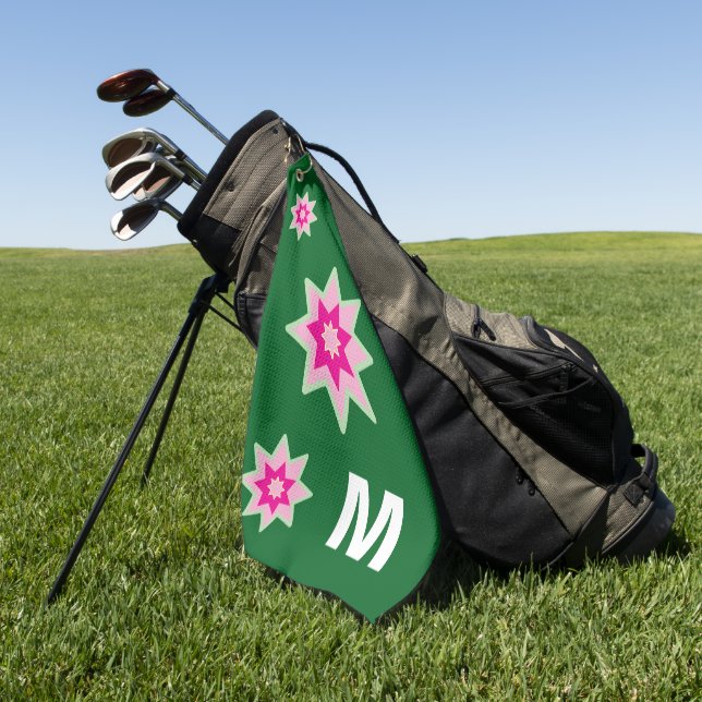 Monogram Whimiscal Water Pink Green Water Lilies Golfhandtuch (Gras)