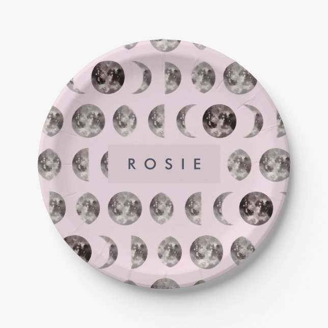 Monogram Whimsical Dreamy Moon Phases Pappteller (Vorderseite)