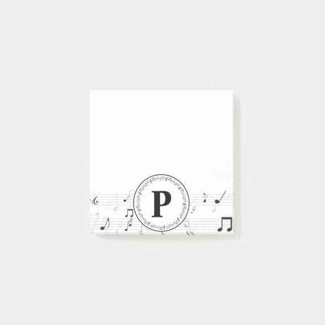 Monogram Whimsical Musiknote Musician Post-it Klebezettel (Vorderseite)