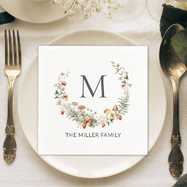 Monogram Whimsical Watercolor Floral Botanical Serviette