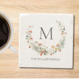 Monogram Whimsical Watercolor Floral Botanical Steinuntersetzer