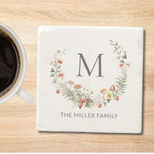 Monogram Whimsical Watercolor Floral Botanical Steinuntersetzer