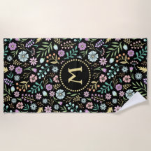 Monogram Whimsistische Blume auf Black Beach Handt