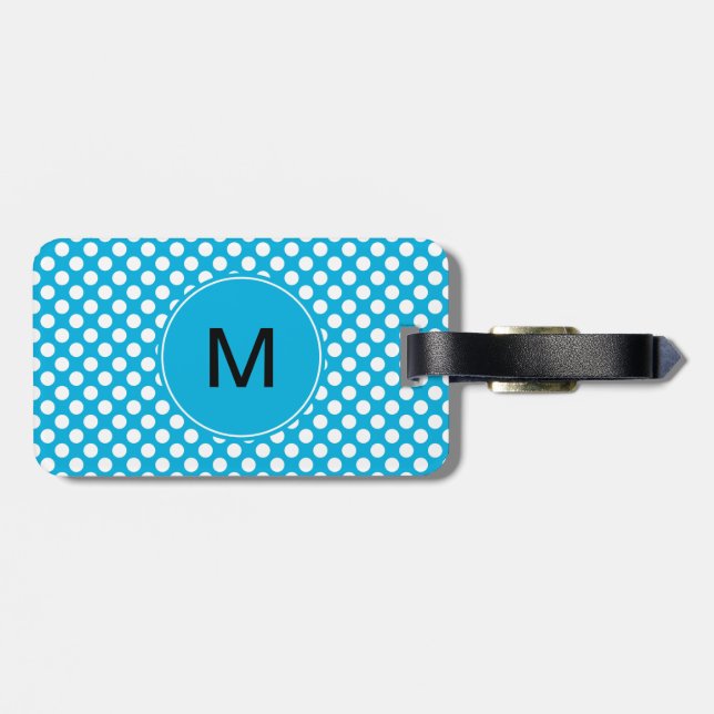 Monogram White and Blue Polka Dot Gepäckanhänger (Rückseite horizontal)