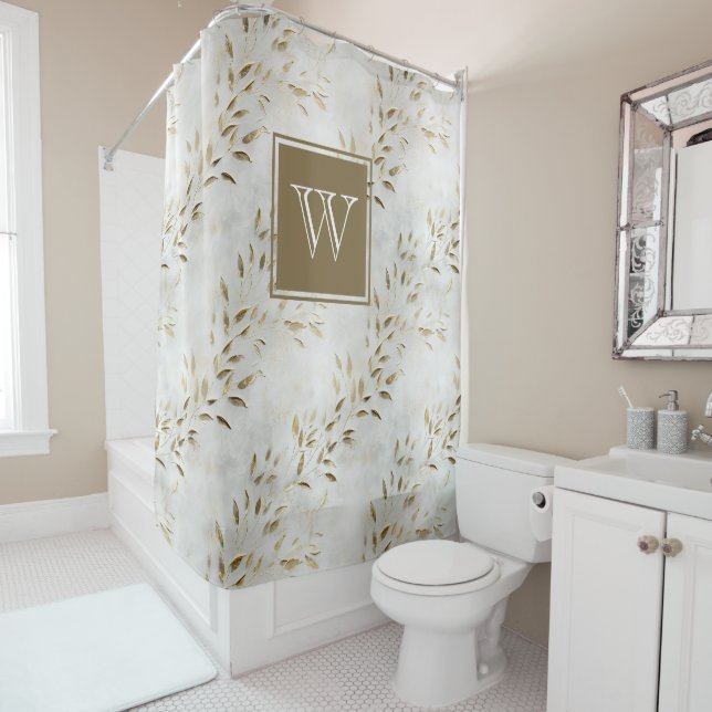 Monogram White and Gold Olive Branch Plaster Duschvorhang (Beispiel)