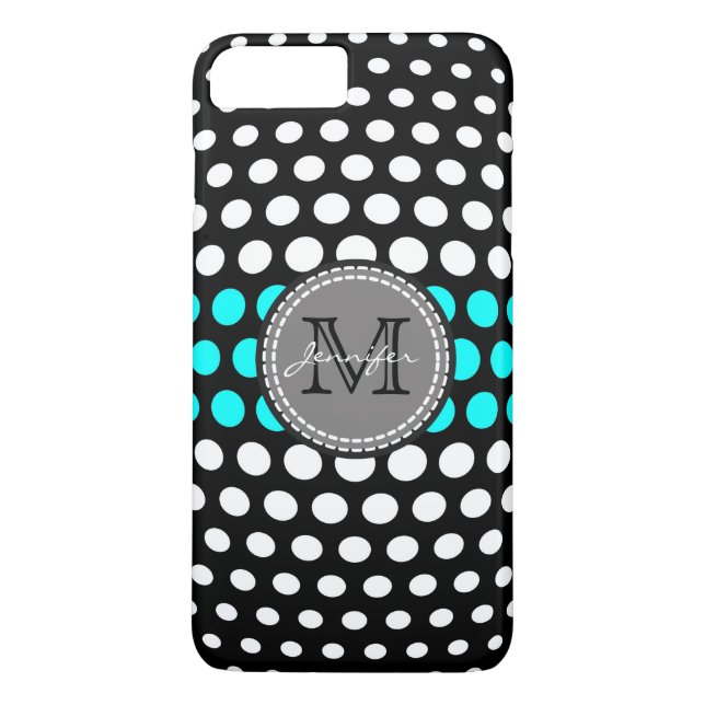 Monogram White & Aqua Polka Dots Muster Case-Mate iPhone Hülle (Rückseite)