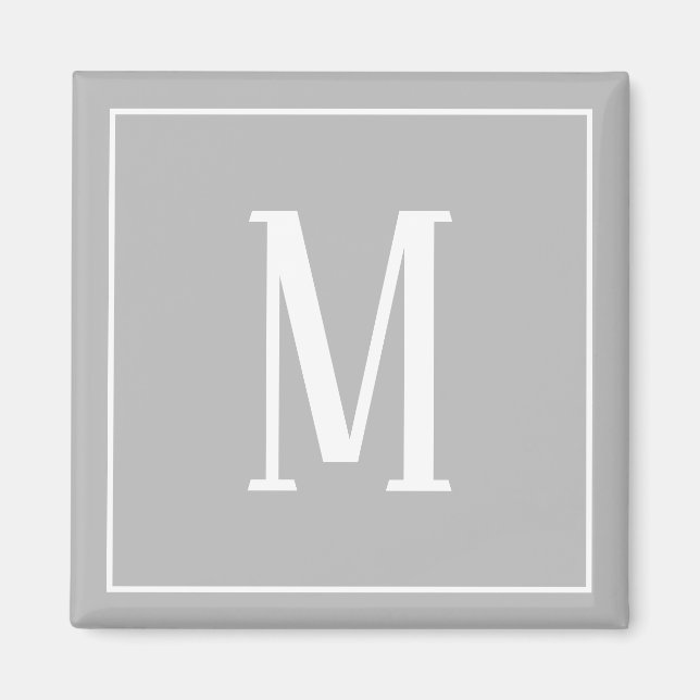Monogram White auf dem Grau Square Magnet (Vorne)