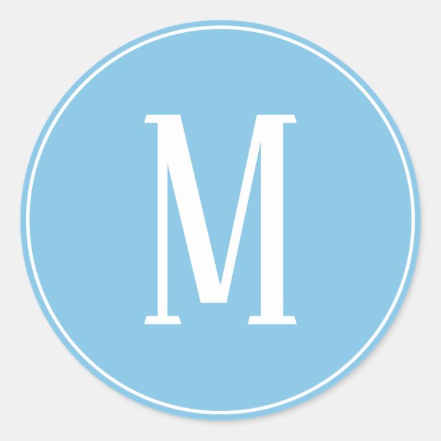 Monogram White auf dem hellblauen Round-Aufkleber Runder Aufkleber (Vorderseite)