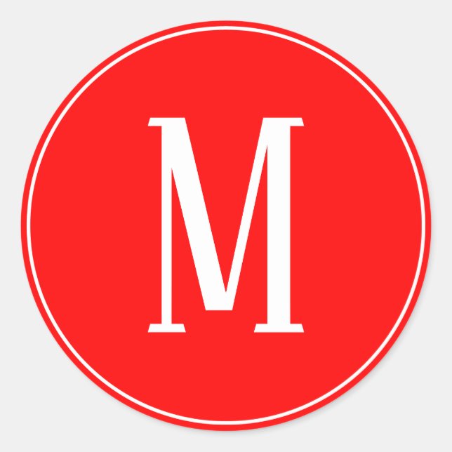 Monogram White auf der Rot-Round-Aufkleber Runder Aufkleber (Vorderseite)