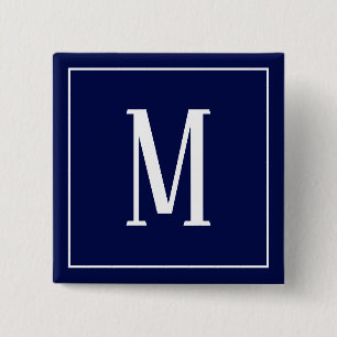 Monogram White auf Navy Blue Square Button
