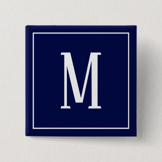 Monogram White auf Navy Blue Square Button