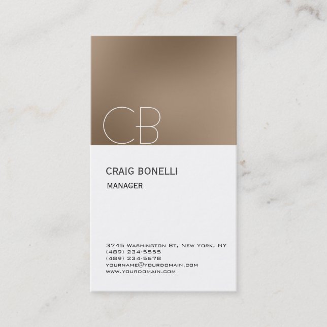 Monogram White Beige Attraktive Business Card Visitenkarte (Vorderseite)