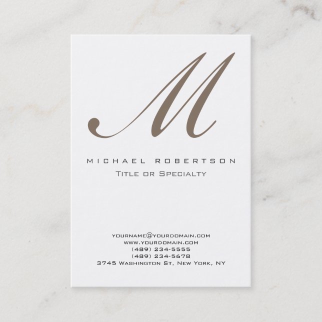 Monogram White Beige Einzigartige Chubby Business  Visitenkarte (Vorderseite)