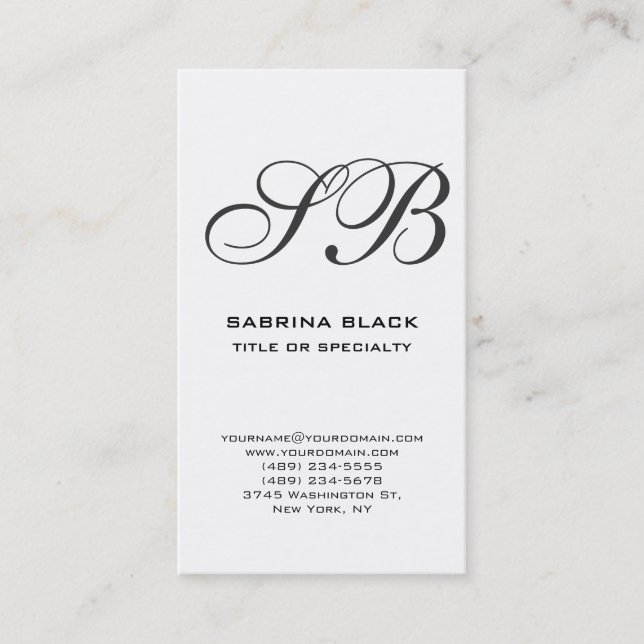Monogram White Black Consultant-Visitenkarte Visitenkarte (Vorderseite)