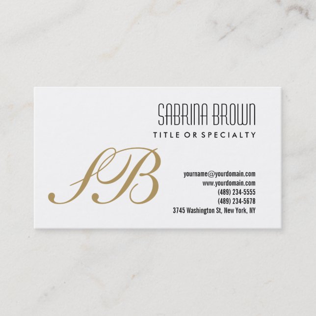Monogram White Black Gold Consultant-Visitenkarte Visitenkarte (Vorderseite)