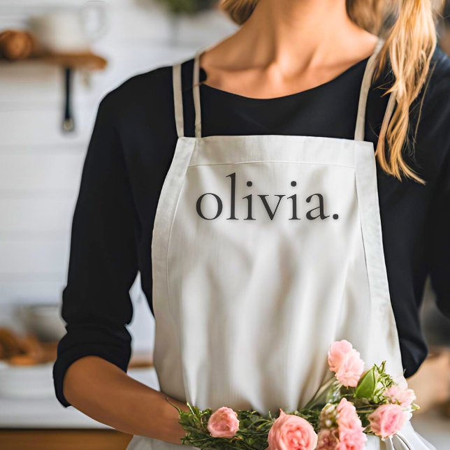 Monogram White Black Modern Simple Eleganname Schürze (Von Creator hochgeladen)