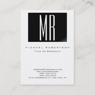 Monogram White Black Strip Chubby Business Card Visitenkarte
