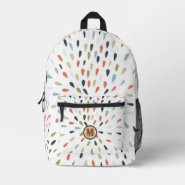 Monogram White Blue Green Orange Drop Pattern Bedruckter Rucksack