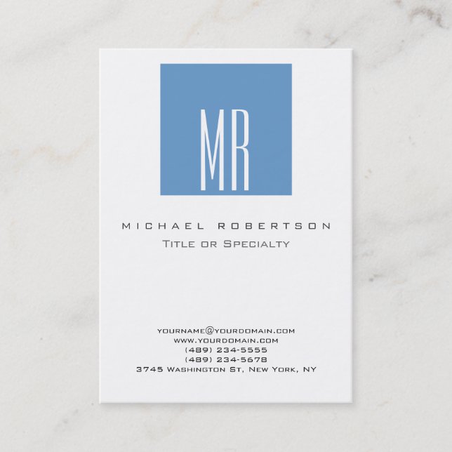 Monogram White Blue Grey Chubby Business Card Visitenkarte (Vorderseite)