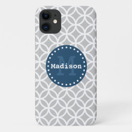 Monogram, White Blue Modern Circles Case-Mate iPhone Hülle