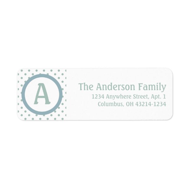 Monogram White BlueGreen Polka Dot Address Label (Vorne)