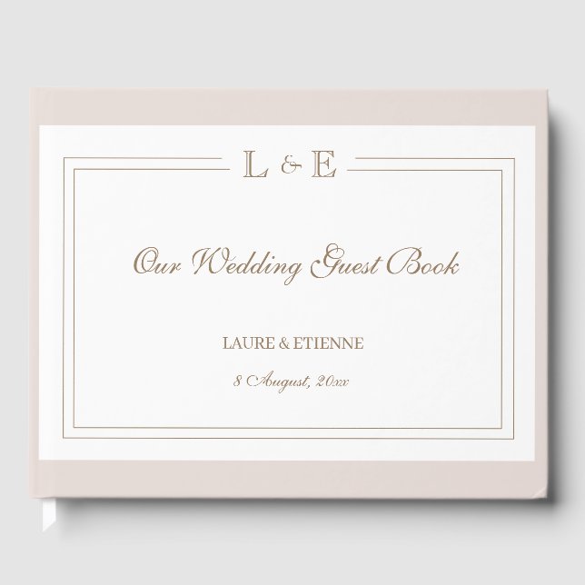 Monogram White Blush Pink Gold Elegante Hochzeit Gästebuch (Vorderseite)