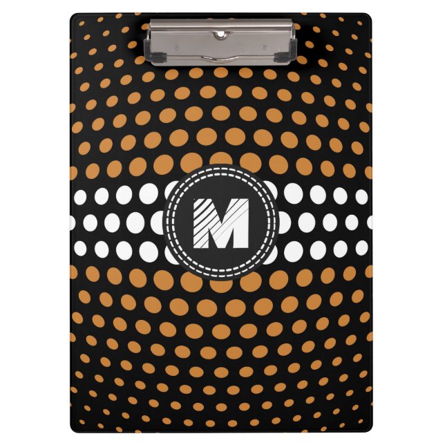 Monogram White & Bronze Polka Dots Muster Klemmbrett (Vorderseite)