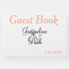 Monogram White Cantaloupe Blue Wedding Gästebuch