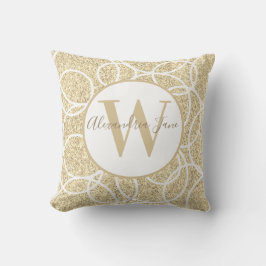 Monogram White Circle Gold Glitzer Moderner Abstra Kissen