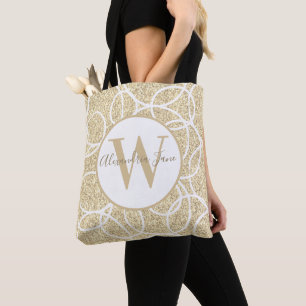 Monogram White Circle Gold Glitzer Moderner Abstra Tasche