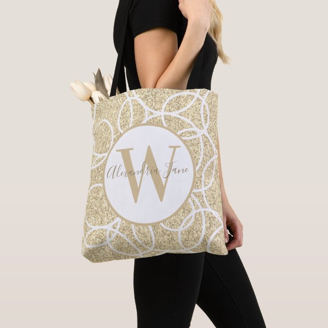 Monogram White Circle Gold Glitzer Moderner Abstra Tasche (Von Nahem)