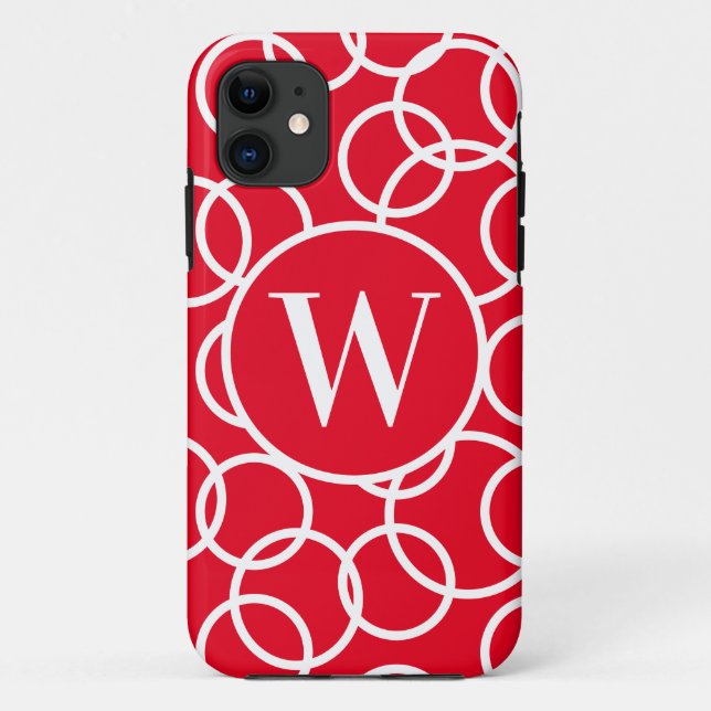 Monogram White Circles Red Modern Abstrakt Case-Mate iPhone Hülle (Rückseite)