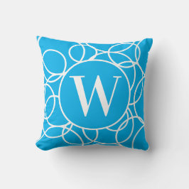 Monogram White Circles Sky Blue Modern Abstrakt Kissen