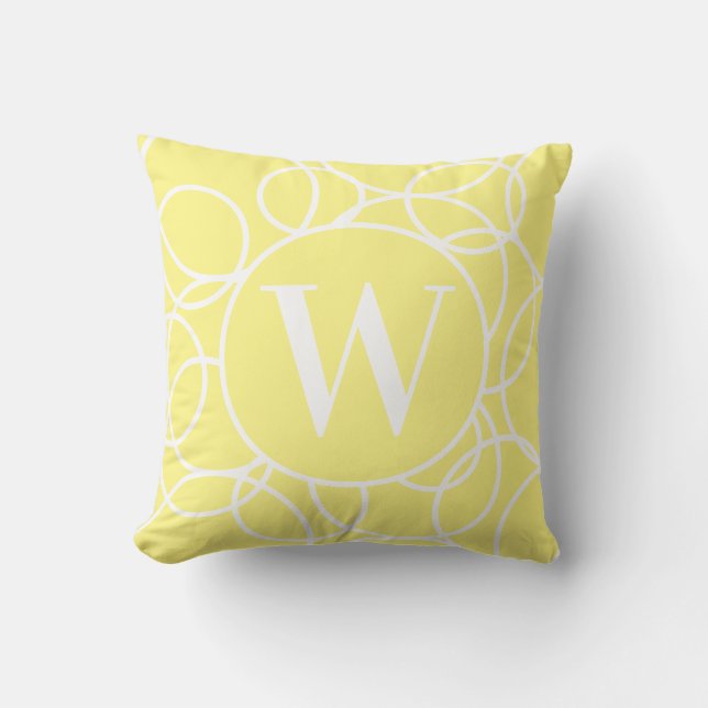 Monogram White Circles Soft Yellow Modern Abstrakt Kissen (Vorderseite)