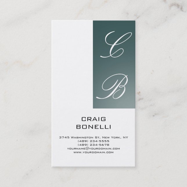 Monogram White Dark Slate Gray Business Card Visitenkarte (Vorderseite)
