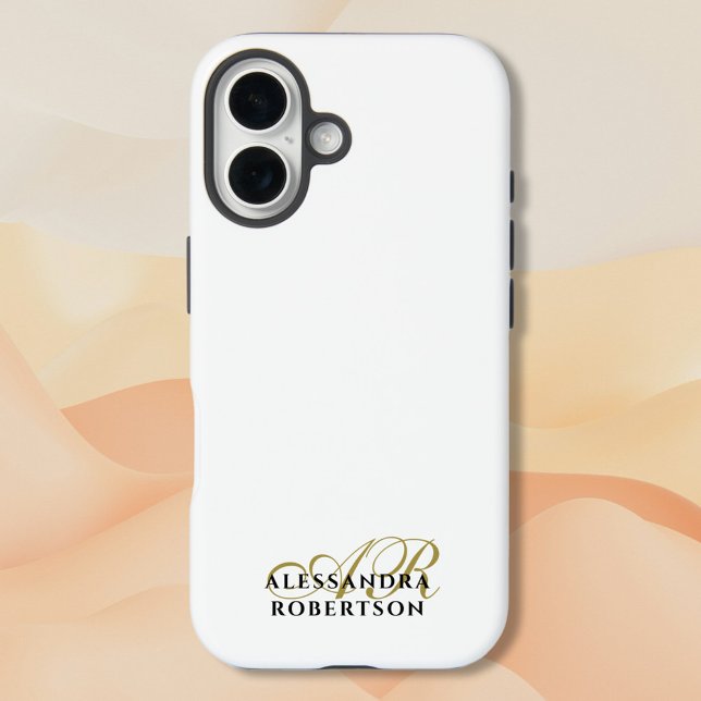 Monogram White Gold Black Name Elegant Minimalist  iPhone 16 Hülle (Von Creator hochgeladen)
