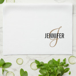 Monogram White Gold Script Elegantes Küchentuch