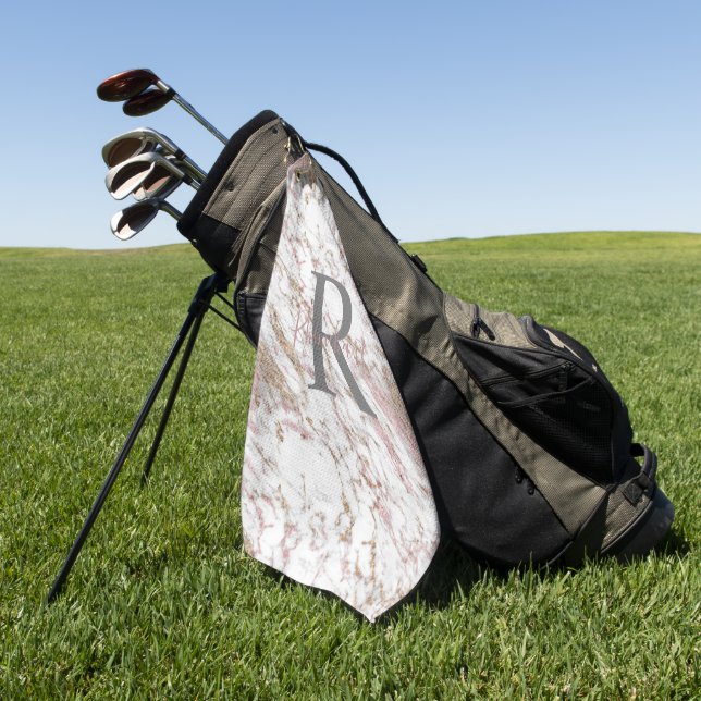 Monogram White Gray Gold Pink Marmor Trendy Golfhandtuch (Gras)