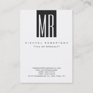 Monogram White Gray Strip Chubby Business Card Visitenkarte