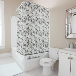 Monogram White Gray Swan Floral Elegant Stilvoll Duschvorhang