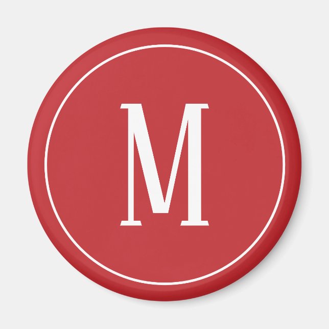 Monogram White on Dark Red Round Magnet (Vorne)