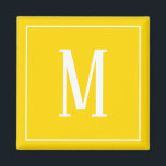 Monogram White on Golden Yellow Square Magnet<br><div class="desc">Ein quadratischer Magnet mit einem weißen Monogramm auf einem goldgelben Hintergrund. Passen Sie den Magneten mit Ihren eigenen Initialen oder Initialen,  Farben,  unter anderem mit anderen Optionen an.</div>