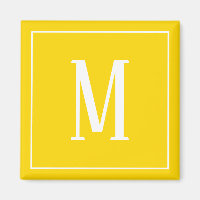 Monogram White on Golden Yellow Square Magnet