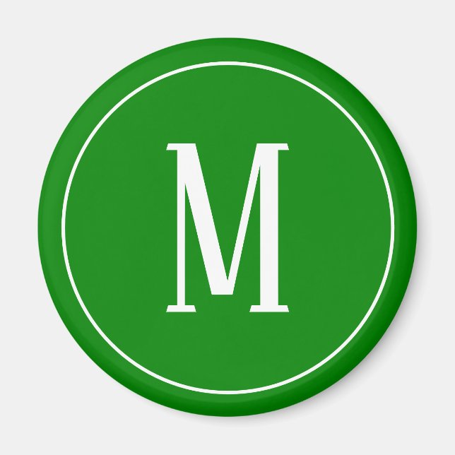 Monogram White on Green Round Magnet (Vorne)
