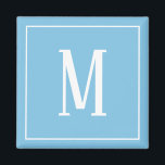 Monogram White on Light Blue Square Magnet<br><div class="desc">Ein quadratischer Magnet mit einem weißen Monogramm auf einem hellblauen Hintergrund. Passen Sie den Magneten mit Ihren eigenen Initialen oder Initialen,  Farben,  unter anderem mit anderen Optionen an.</div>