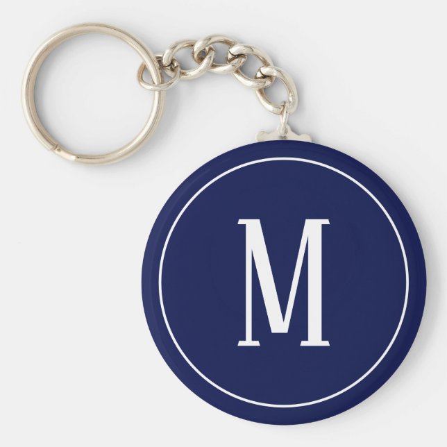 Monogram White on Navy Blue Schlüsselanhänger (Vorne)