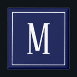 Monogram White on Navy Blue Square Magnet<br><div class="desc">Ein quadratischer Magnet mit einem weißen Monogramm auf einem marineblau blauen Hintergrund. Passen Sie den Magneten mit Ihren eigenen Initialen oder Initialen,  Farben,  unter anderem mit anderen Optionen an.</div>