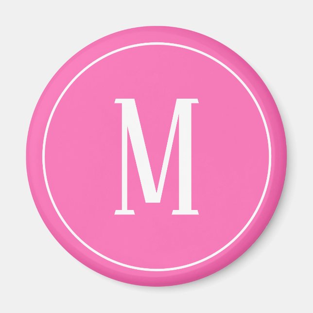 Monogram White on Pink Round Magnet (Vorne)