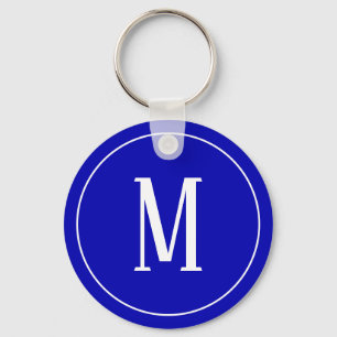 Monogram White on Royal Blue Keychain Schlüsselanhänger